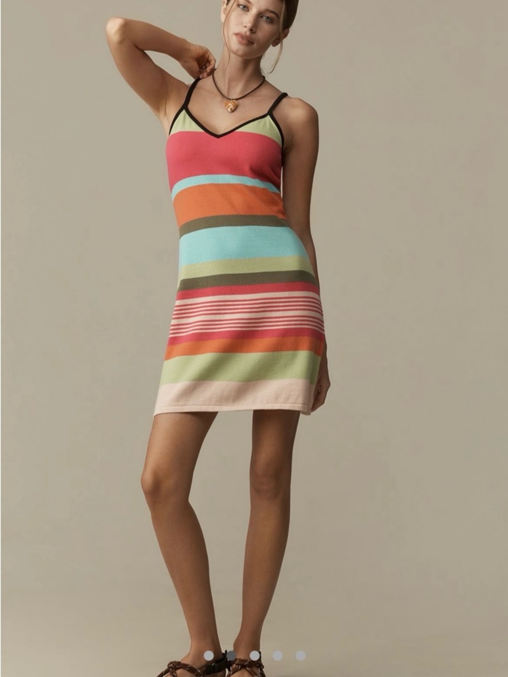 Anthropologie Striped V-Neck Knit Mini Dress in Coral, Aqua & Lime